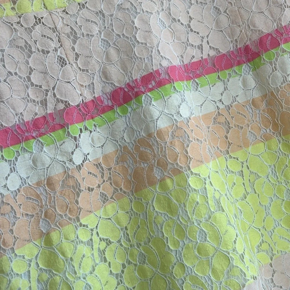 Ann Taylor Sleeveless Pastel Striped Sheath Dress Eyelet Overlay Size 4P - Picture 6 of 8